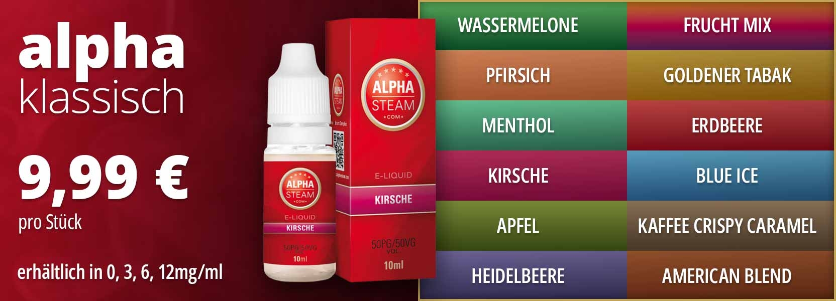 alpha steam liquids in 12 Sorten erhältlich
