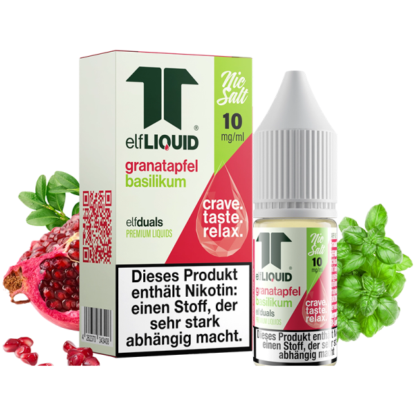 elfLIQUID - elfduals - 10ml NicSalt Liquid 10mg - Granatapfel Basilikum